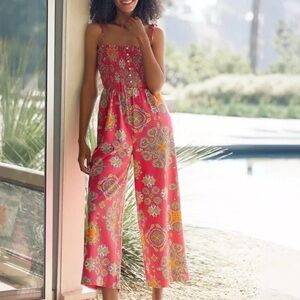 Anthropologie Maeve Smocked Jumpsuit Sz S